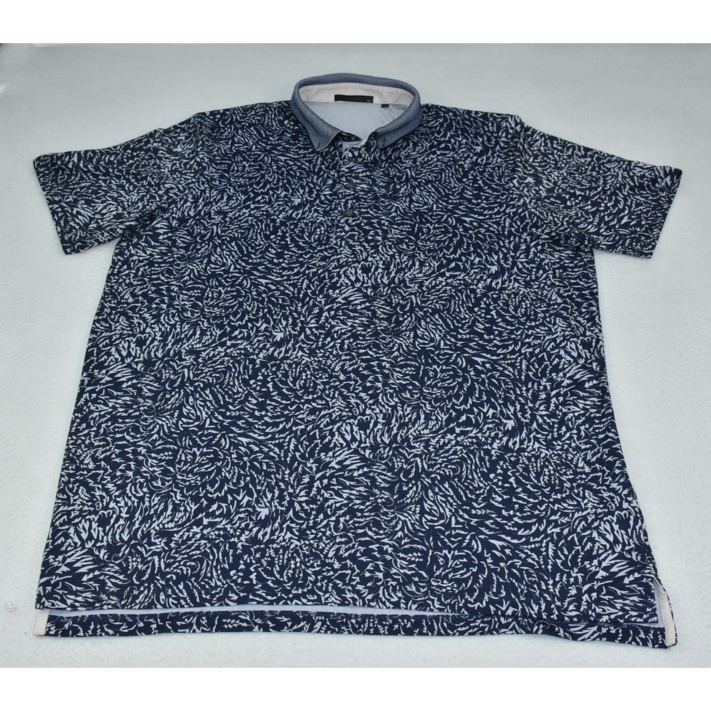 Greyson Maltese Howler Hills Polo Mens XL Navy Blue White Floral Button Shirt